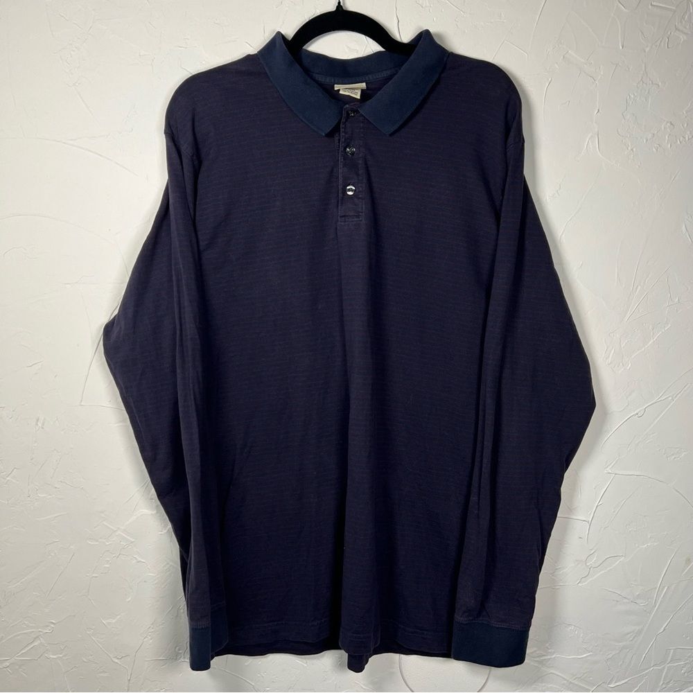 L.L. Bean Navy &‎ Burgundy Striped Long Sleeve Polo Men’s L Preppy Dark Academia